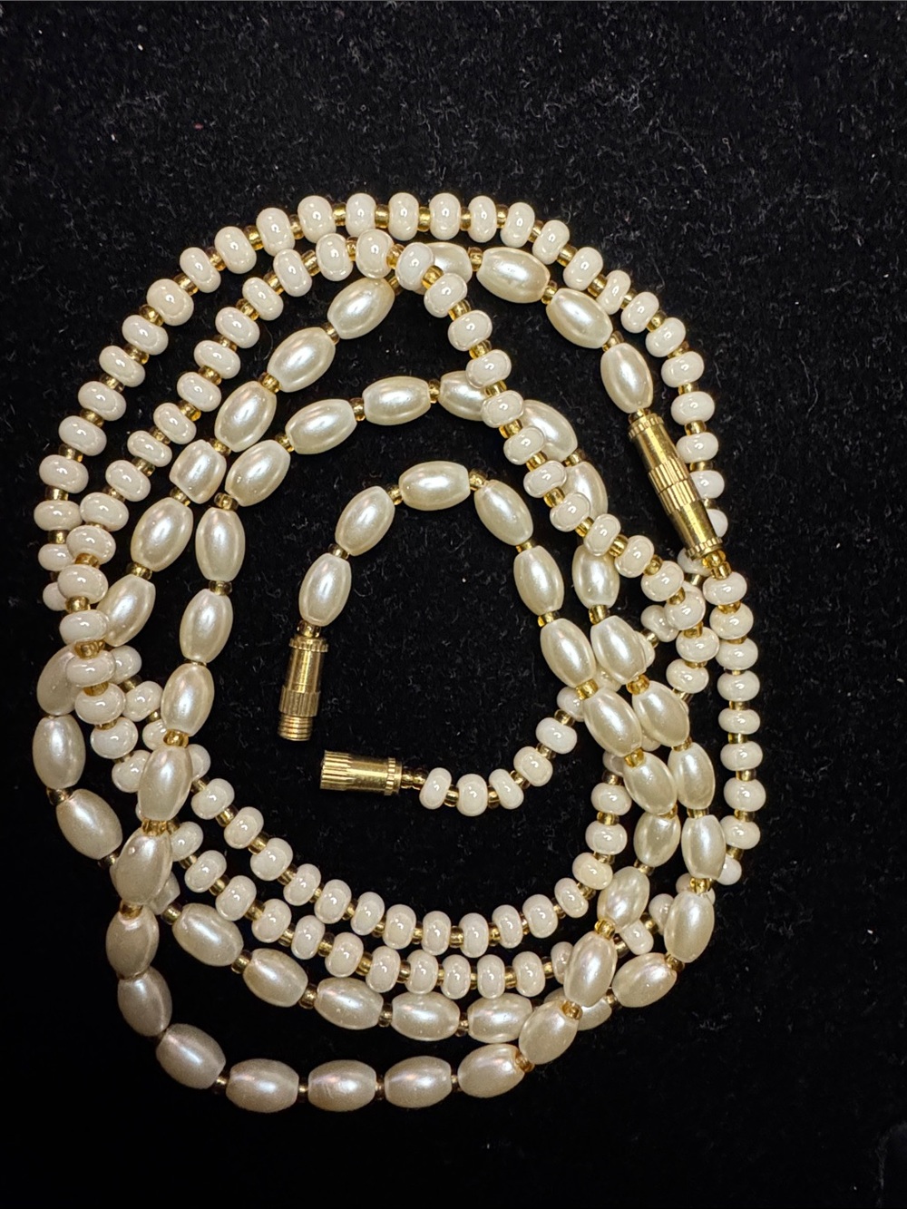 Pearl-Style Multi-Strand Necklace in Cream with Gold Accents